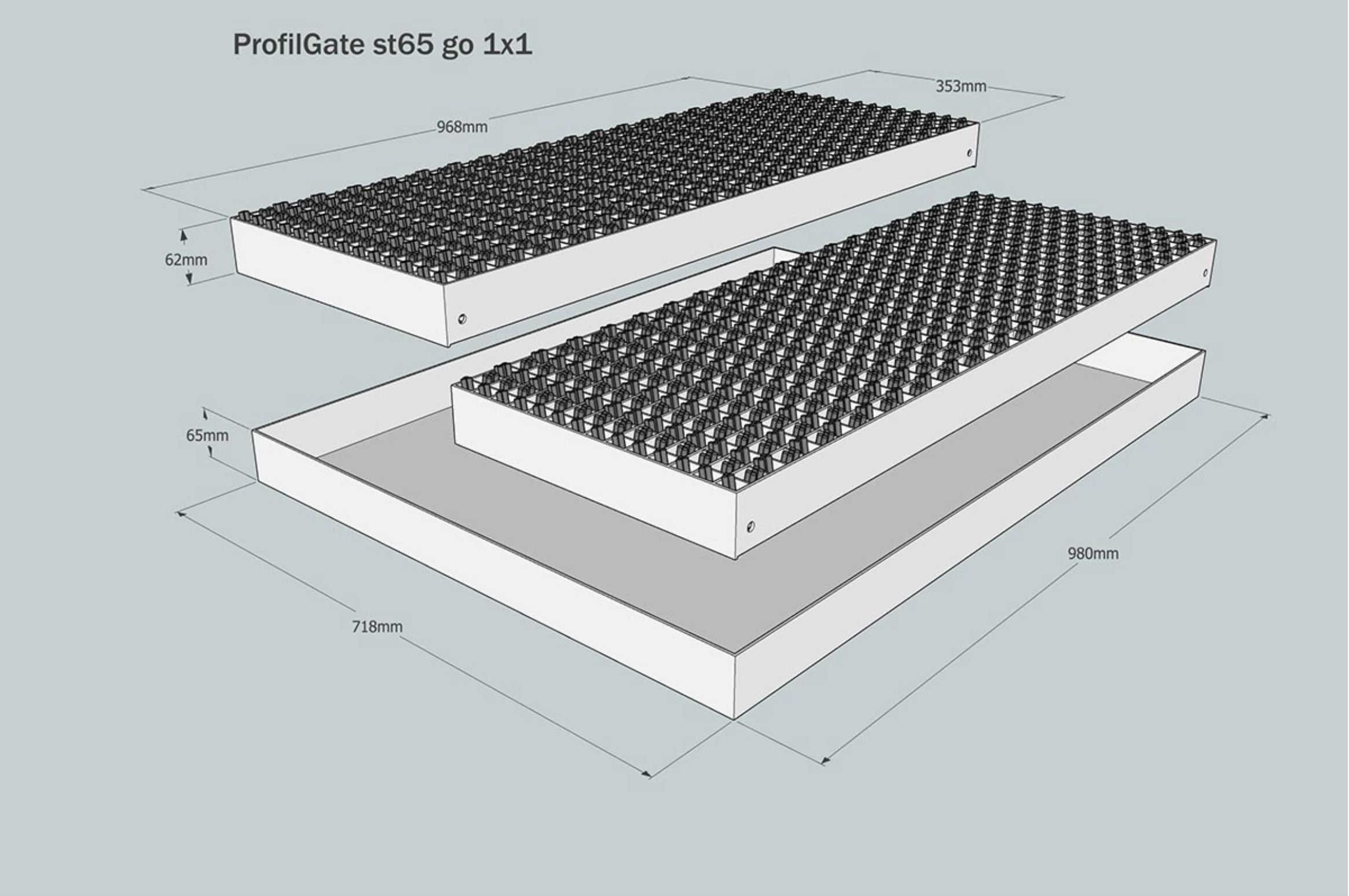 ProfilGate® st65 go, WLH (mm) 718 x 980 x 65, 1 x V2A-Tray, 2 x Grate