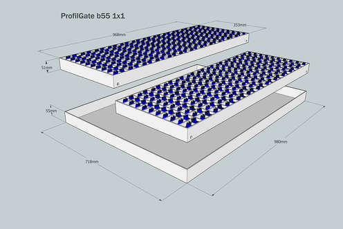 ProfilGate® b55, WLH (mm) 718 x 980 x 55, 1 x V2A-Tray, 2 x Grate