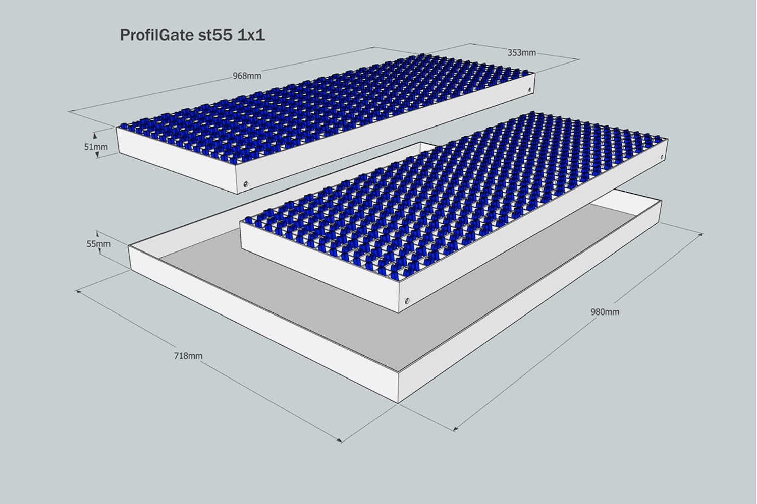 ProfilGate® st55, WLH (mm) 718 x 980 x 55, 1 x V2A-Tray, 2 x Grate