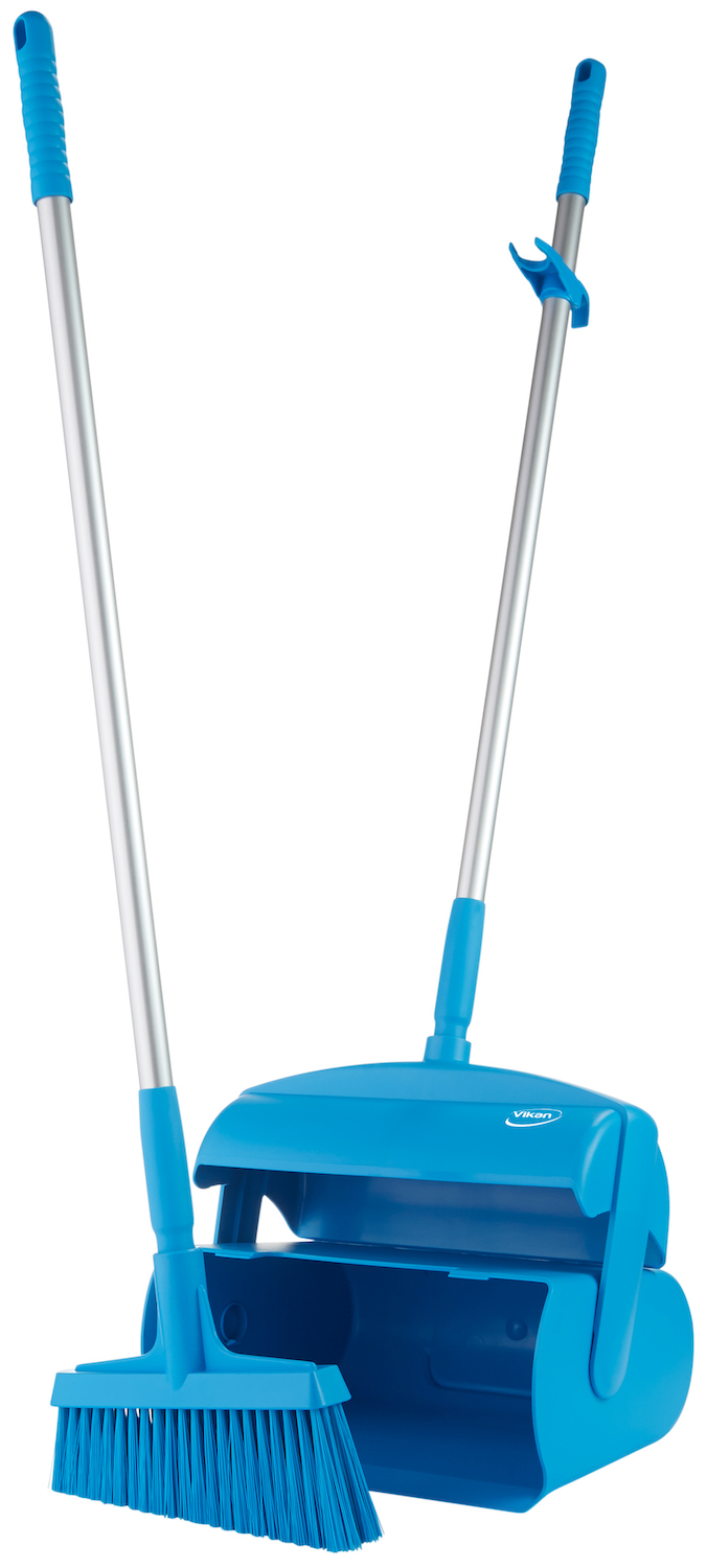 Dustpan set, closable with broom, 370 mm, Medium, Blue