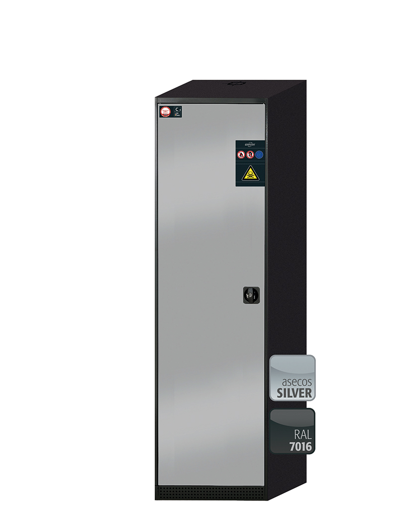 Asecos CS-CLASSIC model CS.195.054 cabinet, (mm) 545 x 520 x 1950,  3x shelf, 1x perforated insert, 1x bottom collecting sump; galvanised steel