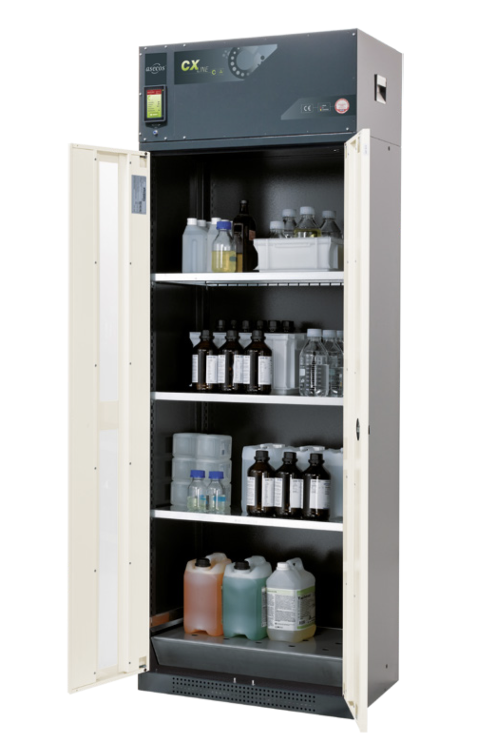 Asecos CX-CLASSIC-G model CX.229.081.WDFW cabinet, (mm) 810 x 520 x 2290,  4x pull-out shelf; PP