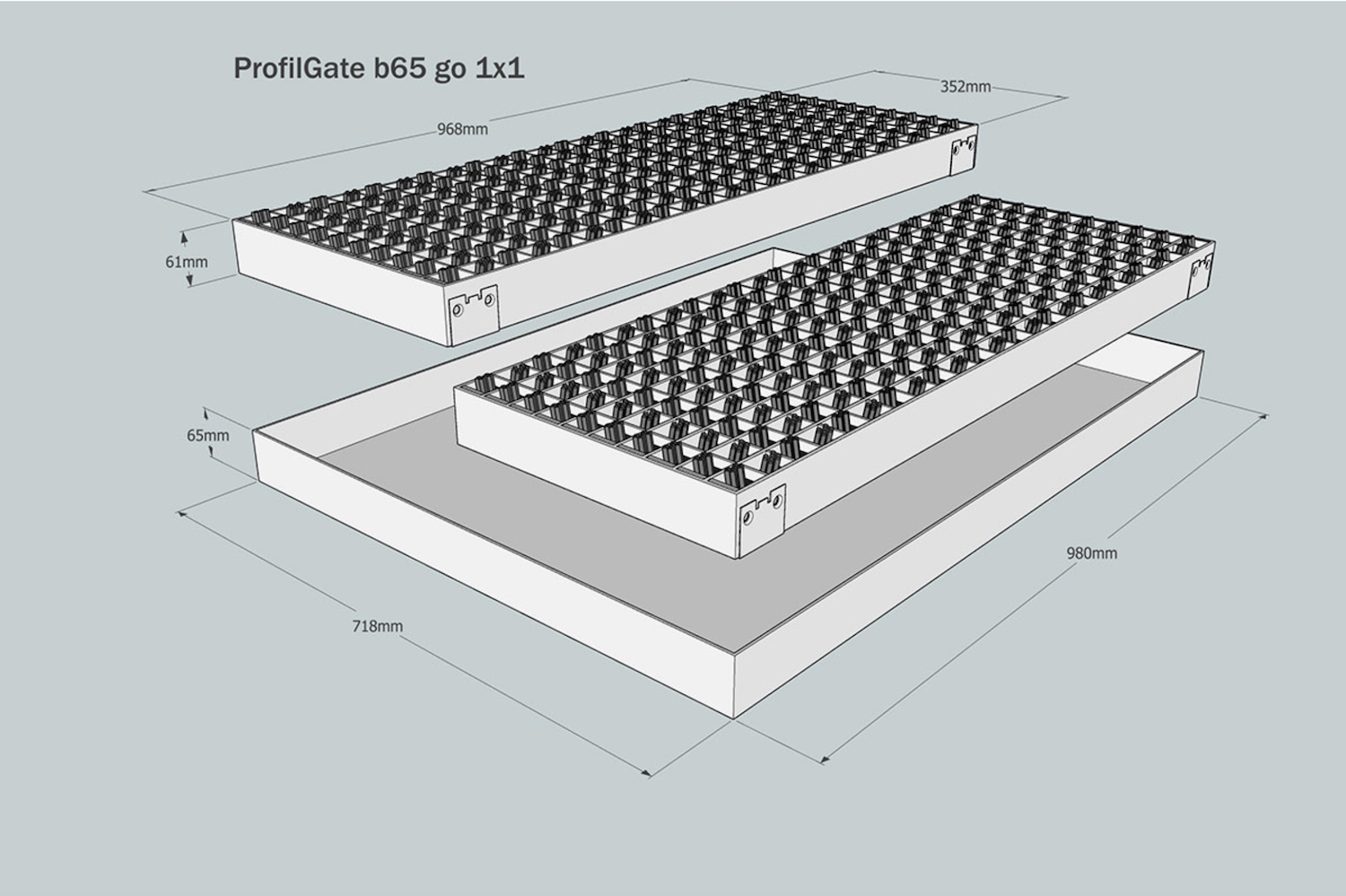 ProfilGate® b65 go, WLH (mm) 1069 x 980 x 65, 1 x V2A-Tray, 3 x Grate