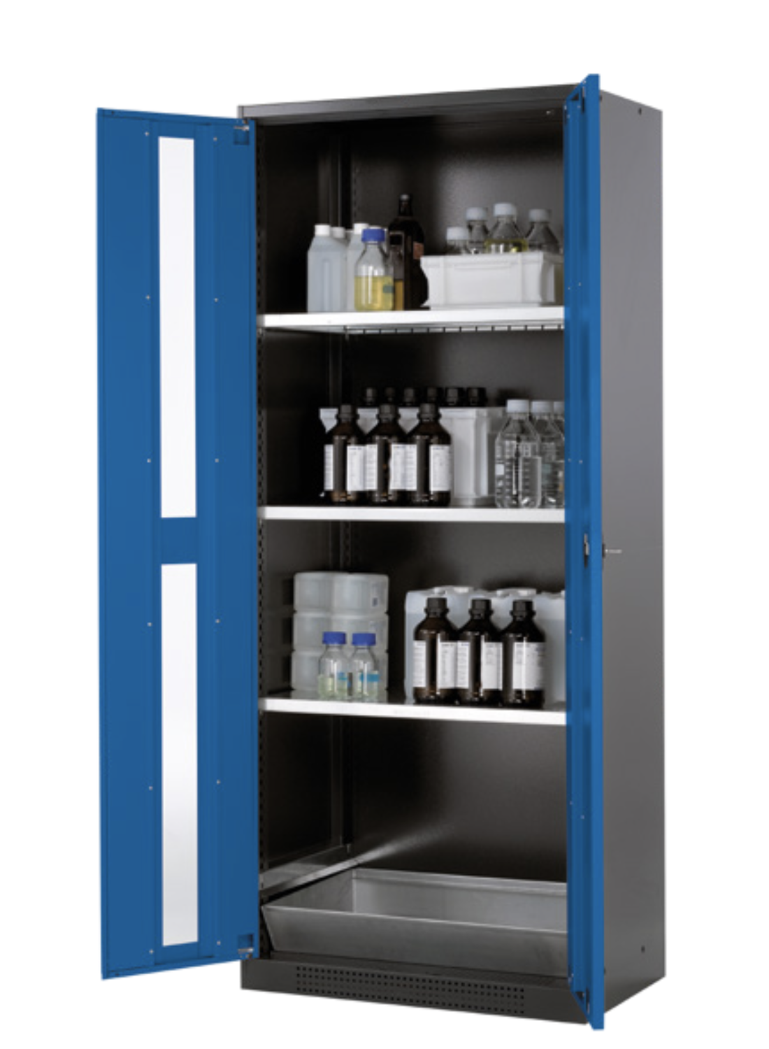 Asecos CS-CLASSIC model CS.195.081 cabinet, (mm) 810 x 520 x 1950,  3x shelf, 1x perforated insert, 1x bottom collecting sump; galvanised steel