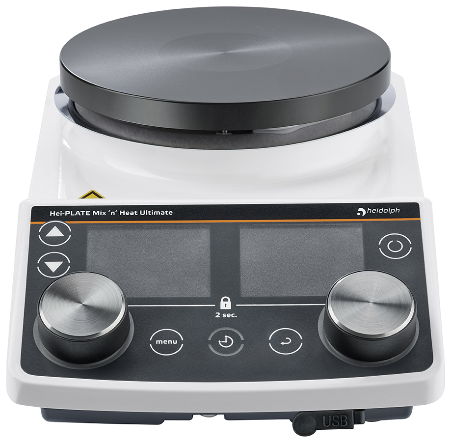 Heidolph Hei-PLATE Mix 'n' Heat Ultimate magnetic stirrer, 145 mm, 20 L, [oC] 20 - 350, Pt100/ Pt1000 ext. temp. sensor, RS232, RJ45 (LAN), USB A, USB B, USB C connection interfaces