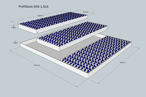 ProfilGate® b55 dry tire cleaning system, WLH (mm) 1069 x 980 x 55, 1 x V2A-Tray, 3 x Grate