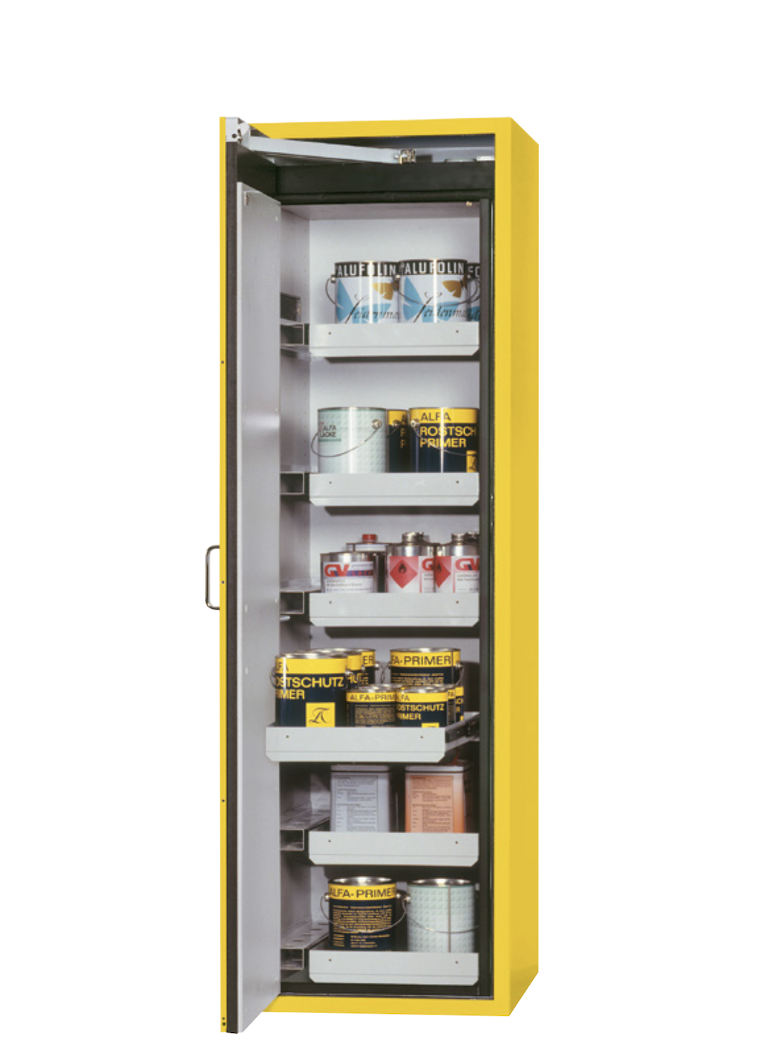 Asecos S-CLASSIC-90 model S90.196.060 cabinet, (mm) 596 x 616 x 1968,  3x shelf, 1x perforated insert, 1x bottom collecting sump; steel