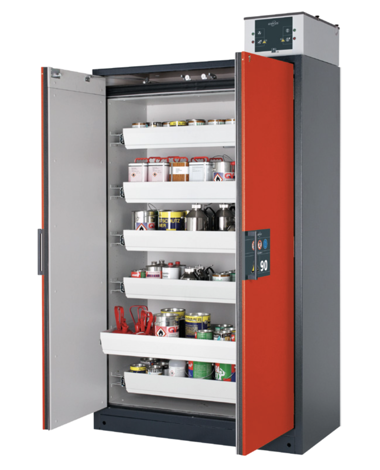 Asecos Q-CLASSIC-90 model Q90.195.120 cabinet, (mm) 1193 x 615 x 1953,  3x shelf, 1x perforated insert, 1x bottom collecting sump; steel