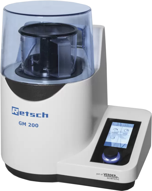 Retsch Knife Mill GRINDOMIX GM 200, complete with 1 litre grinding container of autoclavable plastic, standard lid and knife of stainless steel, 220–240 V, 50/60 Hz Retsch Knife Mill GRINDOMIX GM 200, complete with 1 litre grinding container of autoclavable plastic, standard lid and knife of stainless steel, 220–240 V, 50/60 Hz