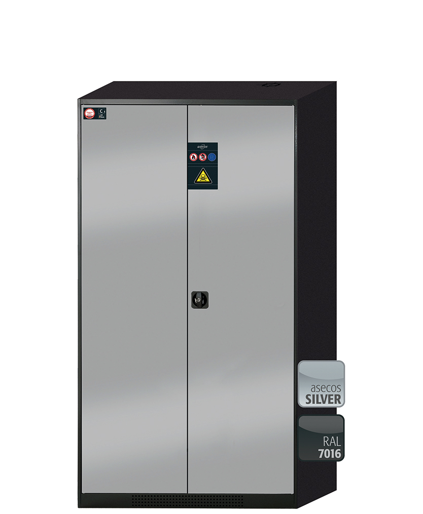 Asecos CS-CLASSIC model CS.195.105 cabinet, (mm) 1055 x 520 x 1950,  3x shelf, 1x perforated insert, 1x bottom collecting sump; galvanised steel