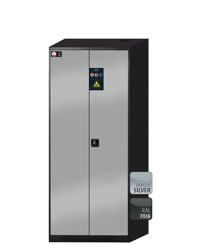 Asecos CS-CLASSIC model CS.195.081 cabinet, (mm) 810 x 520 x 1950,  3x shelf, 1x perforated insert, 1x bottom collecting sump; galvanised steel