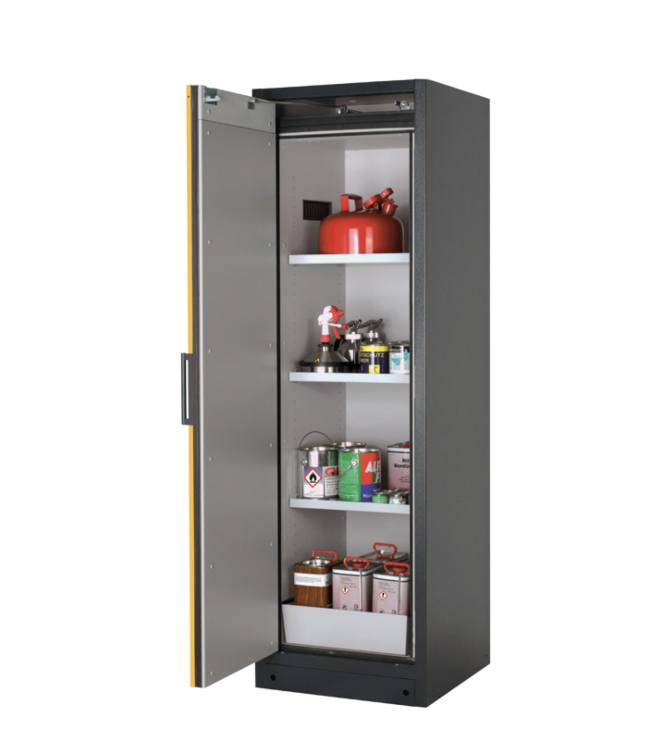 Asecos Q-CLASSIC-90 model Q90.195.060 cabinet, (mm) 599 x 615 x 1953,  3x shelf, 1x perforated insert, 1x bottom collecting sump; steel