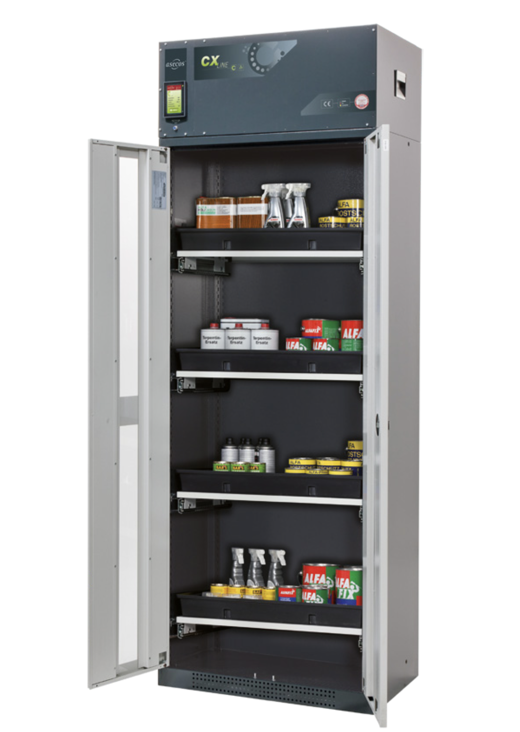 Asecos CX-CLASSIC-G model CX.229.081.WDFW cabinet, (mm) 810 x 520 x 2290,  4x pull-out shelf; PP