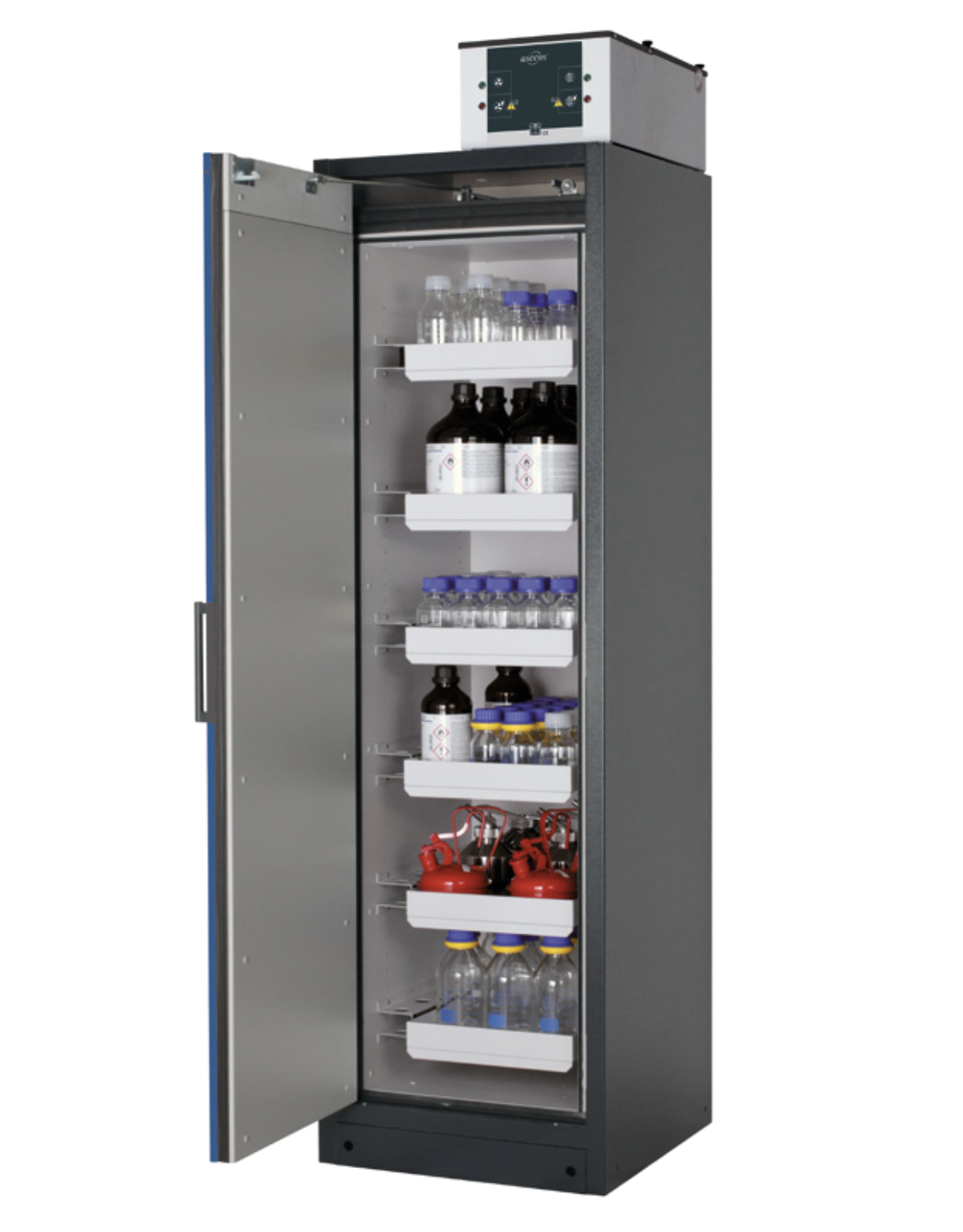 Asecos Q-CLASSIC-90 model Q90.195.060 cabinet, (mm) 599 x 615 x 1953,  3x shelf, 1x perforated insert, 1x bottom collecting sump; steel