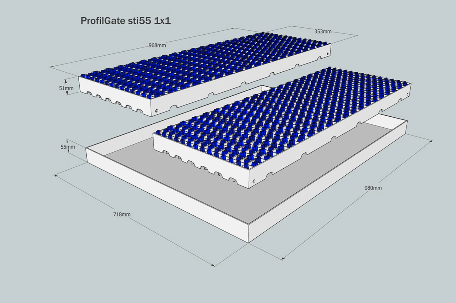 ProfilGate® sti55, WLH (mm) 718 x 980 x 55, 1 x V2A-Tray, 2 x Grate