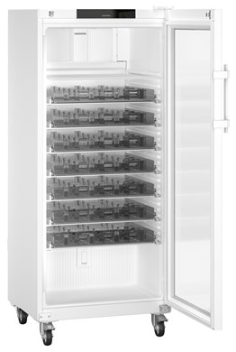 Liebherr HMFvh 5511 pharmaceutical refridgerator, +5 °C, 355 L, with medicine drawers, fan-assisted cooling, compliant with DIN 13277, glass door