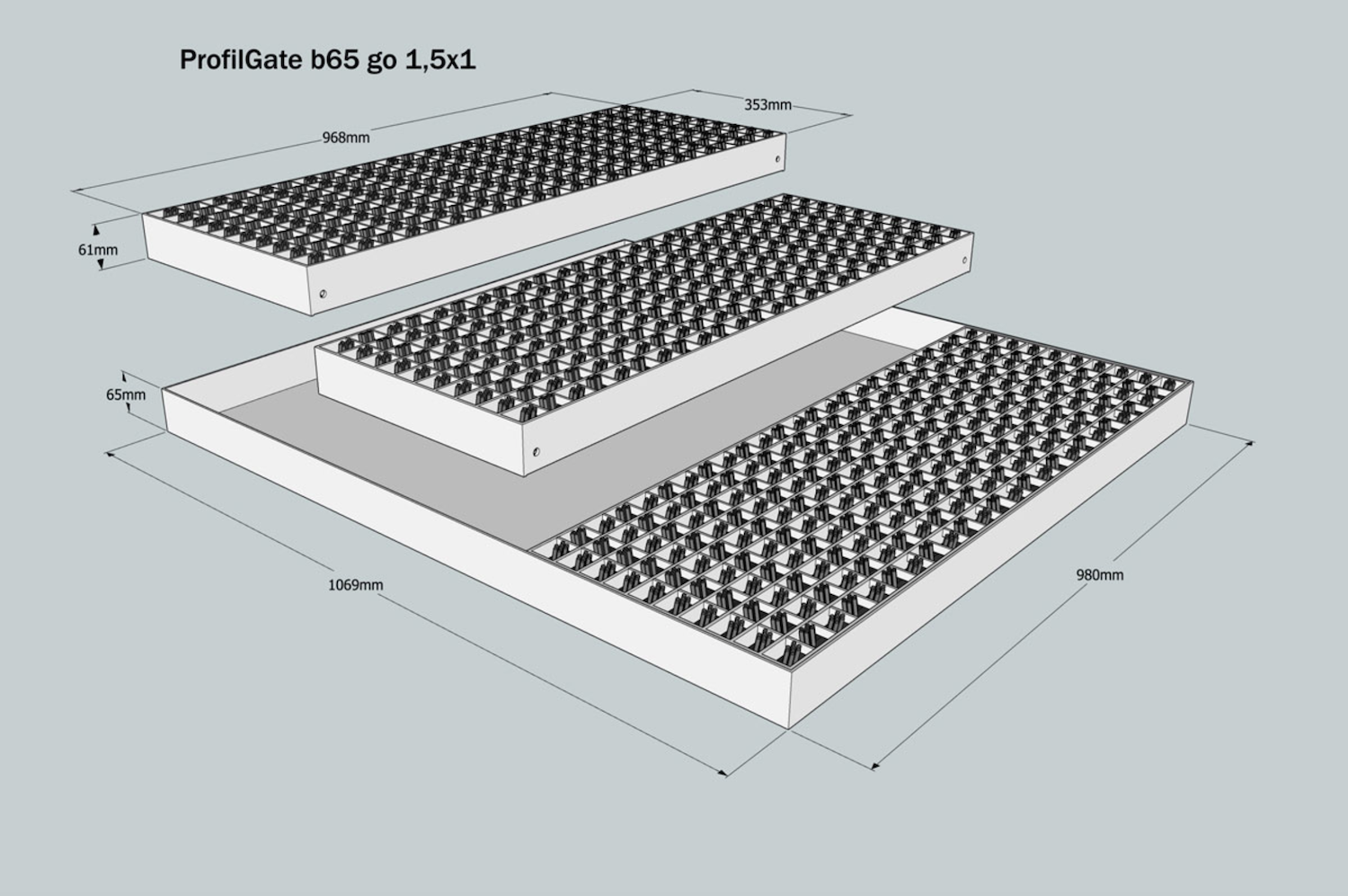 ProfilGate® b65 go, WLH (mm) 718 x 980 x 65, 1 x V2A-Tray, 2 x Grate